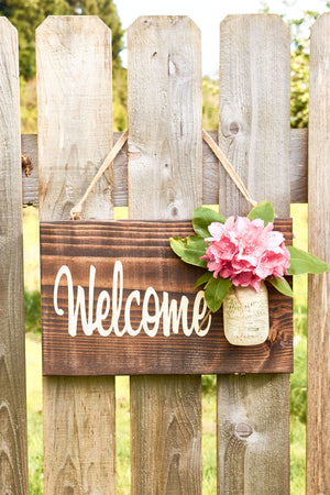 Brown Rustic Sign for Front Door - Welcome Guests Sign - Gift for Her