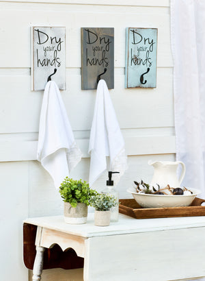 Bathroom/Kitchen Dry your hands Towel Hook Wood Sign