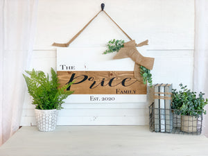 Personalized Family Name Burlap Wood Sign