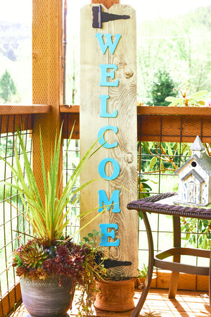 Large Teal Wood Welcome Sign