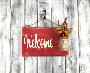 Country Welcome Farmhouse Sign - Front Porch Decor - Red Roan Signs | Custom Rustic Home Decor 