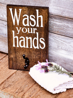 Wash Your Hands Wood Bathroom Sign
